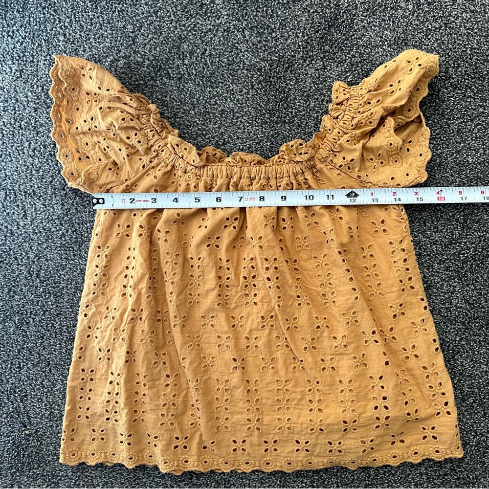 Mustard Eyelet Off-Shoulder Top - Picture 6 of 7
